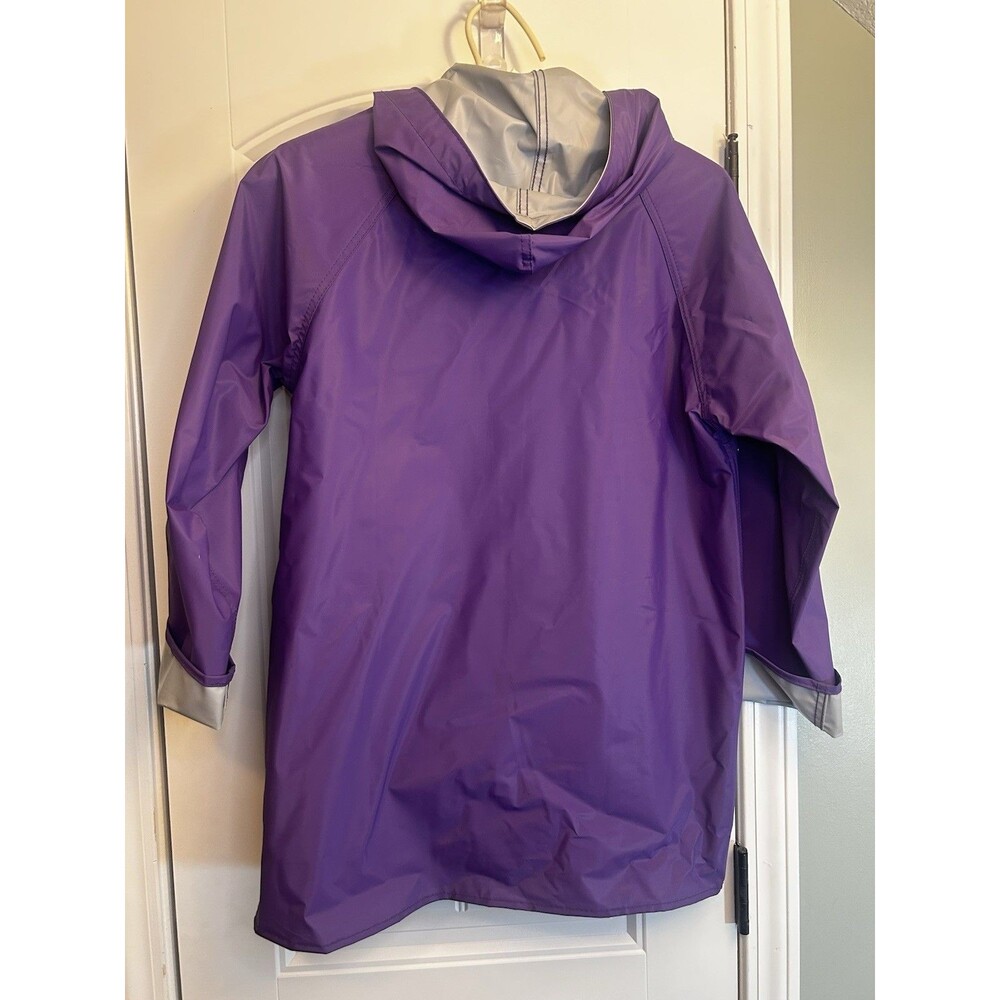 The Slicker Purple Reversible Hooded Raincoat Waterproof Vinyl Womens M Coat EUC - Picture 11 of 13